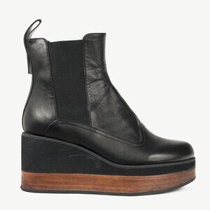 Jil Sander Navy Black Leather Chelsea Wedge Boots